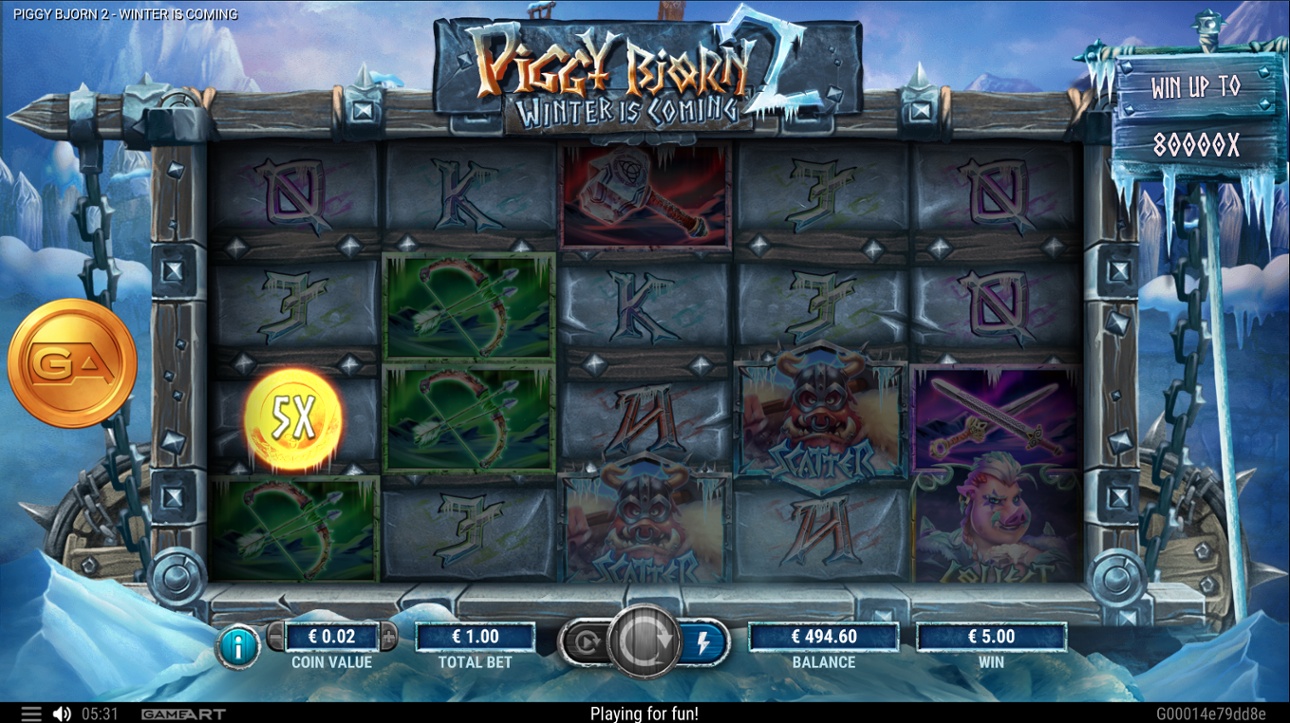 Premio con símbolos Collect y Raid en Piggy Bjorn 2